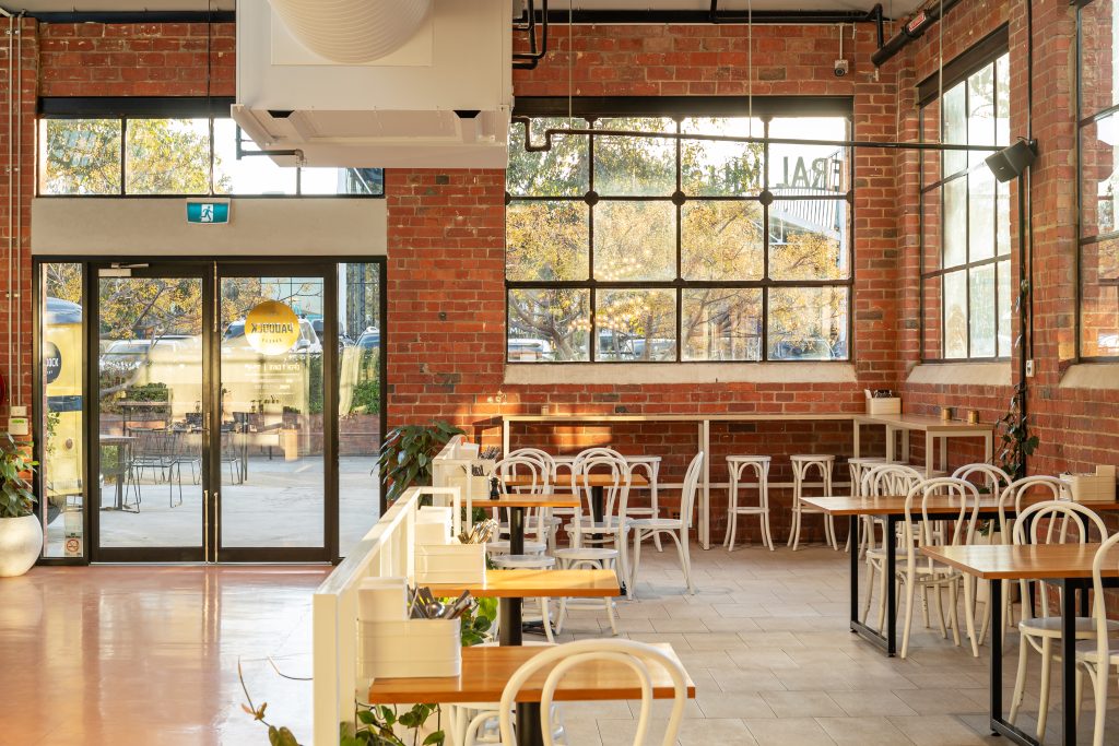 Extensive seating area within Geelong's new favourite breakfast spot, The Paddock Bakery