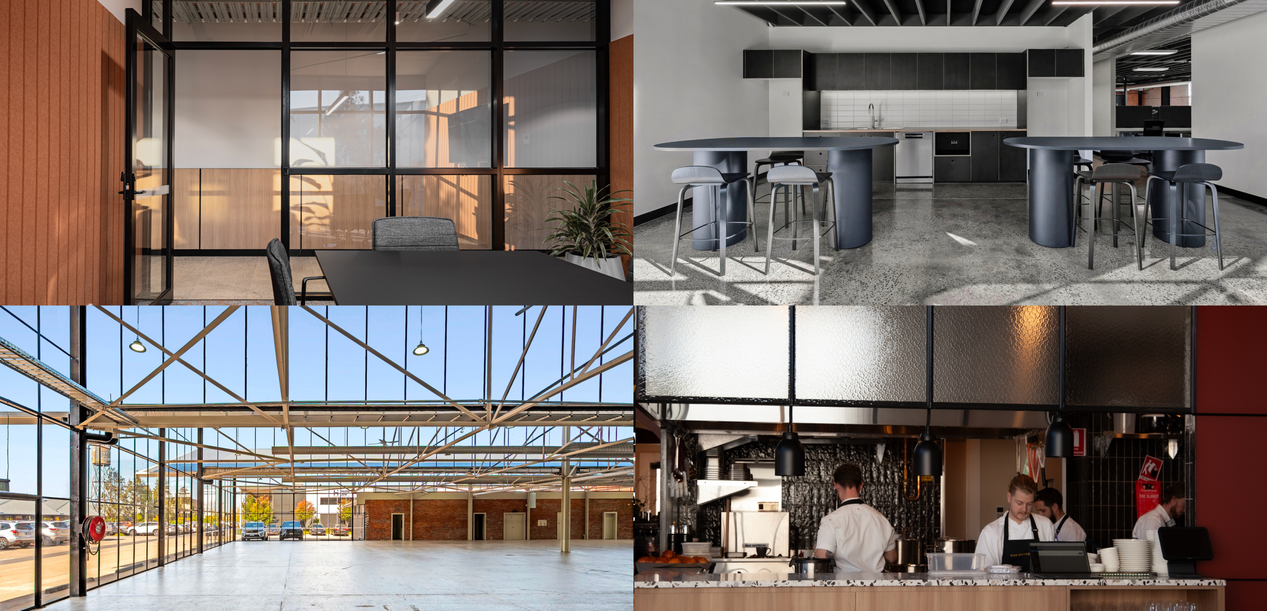 Four images of Hamilton Group projects including office fit outs and new French inspired restaurant