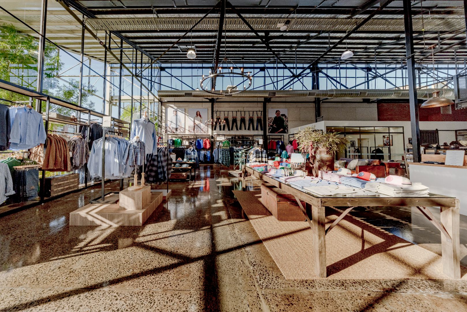 RB Sellars retail store in Geelong featuring a modern retail fitout with timber finishes, open shelving and menswear apparel on display.